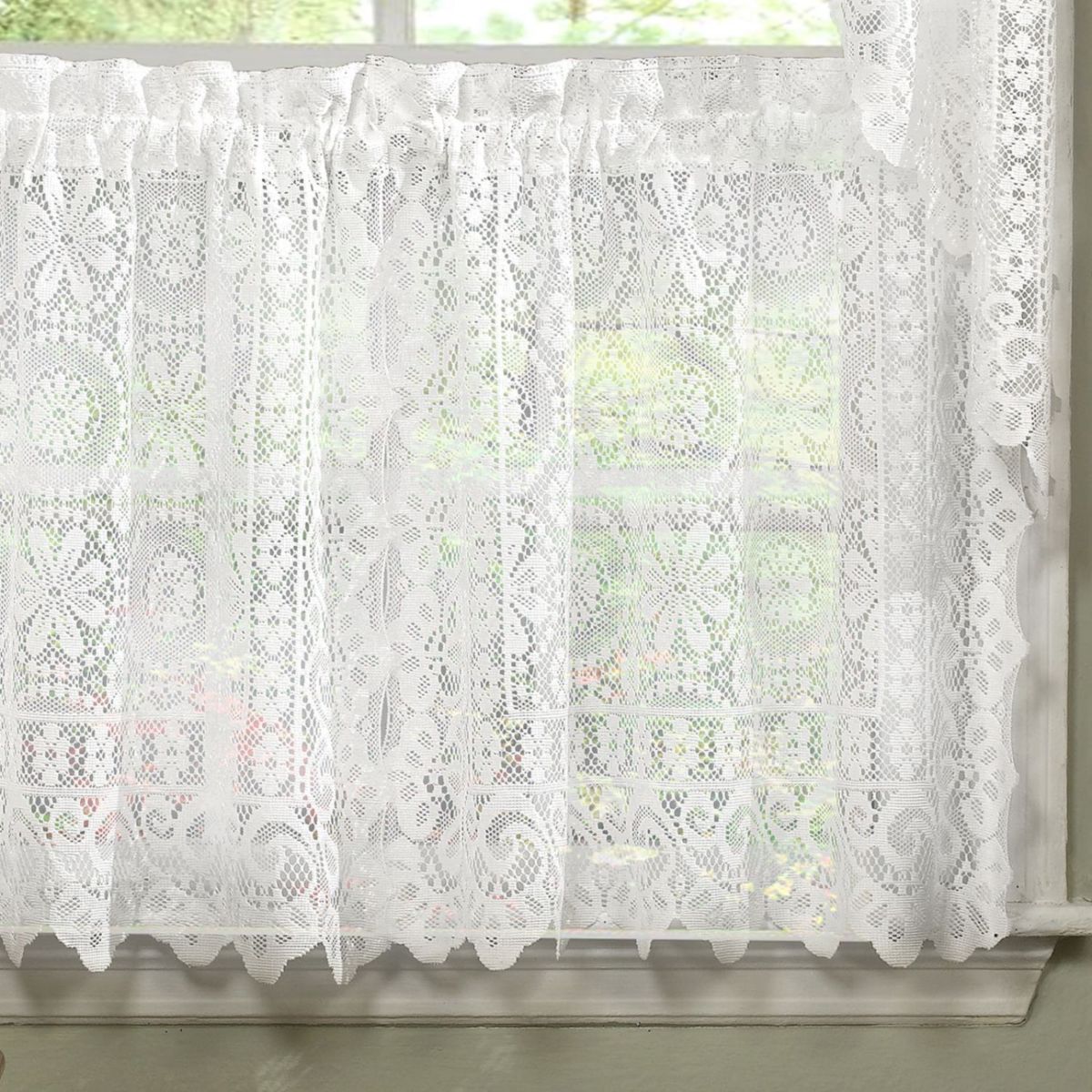 Old World Style Floral Heavy Lace Kitchen Curtain Tier