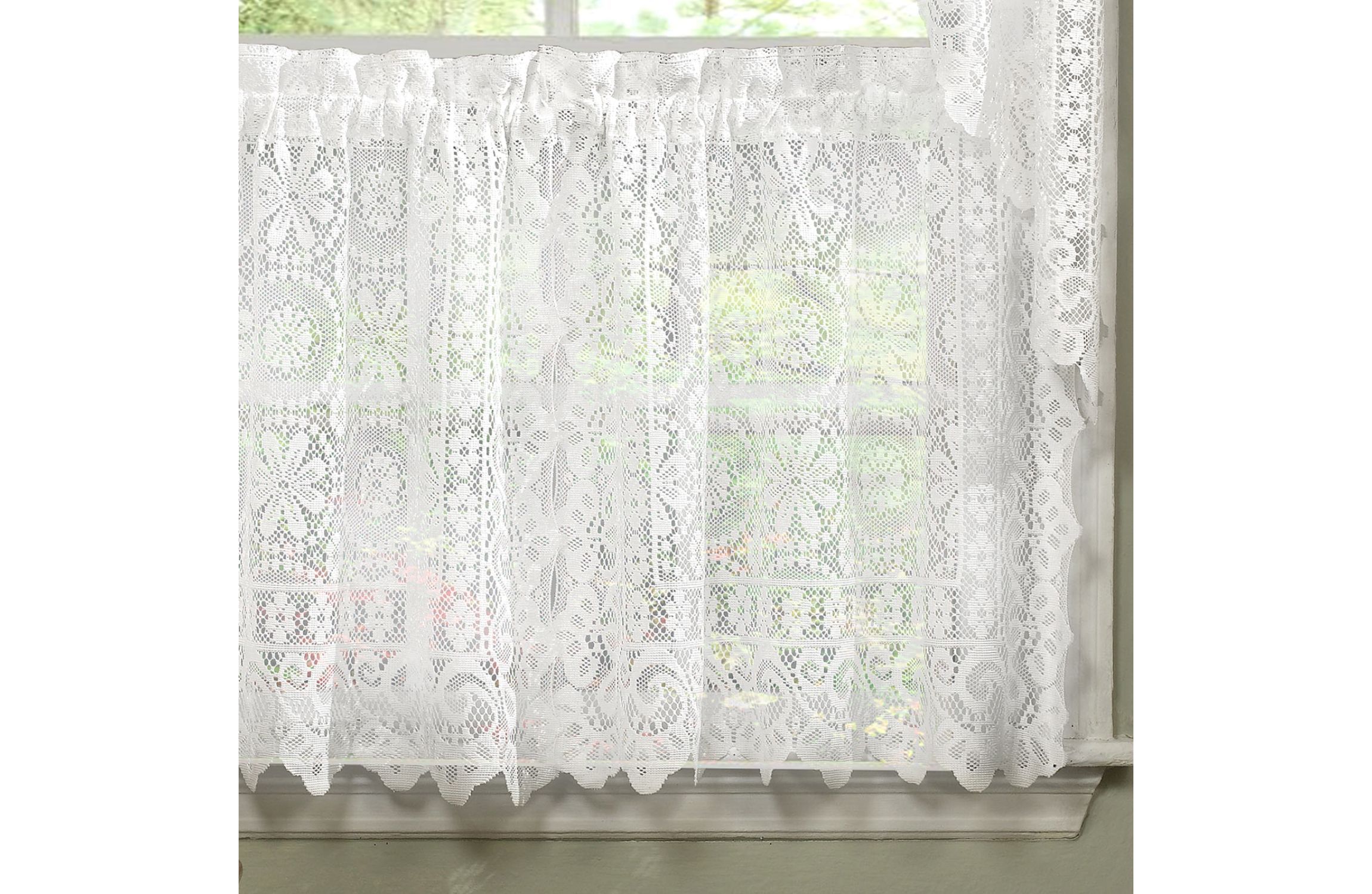 Old World Style Floral Heavy Lace Kitchen Curtain Tier