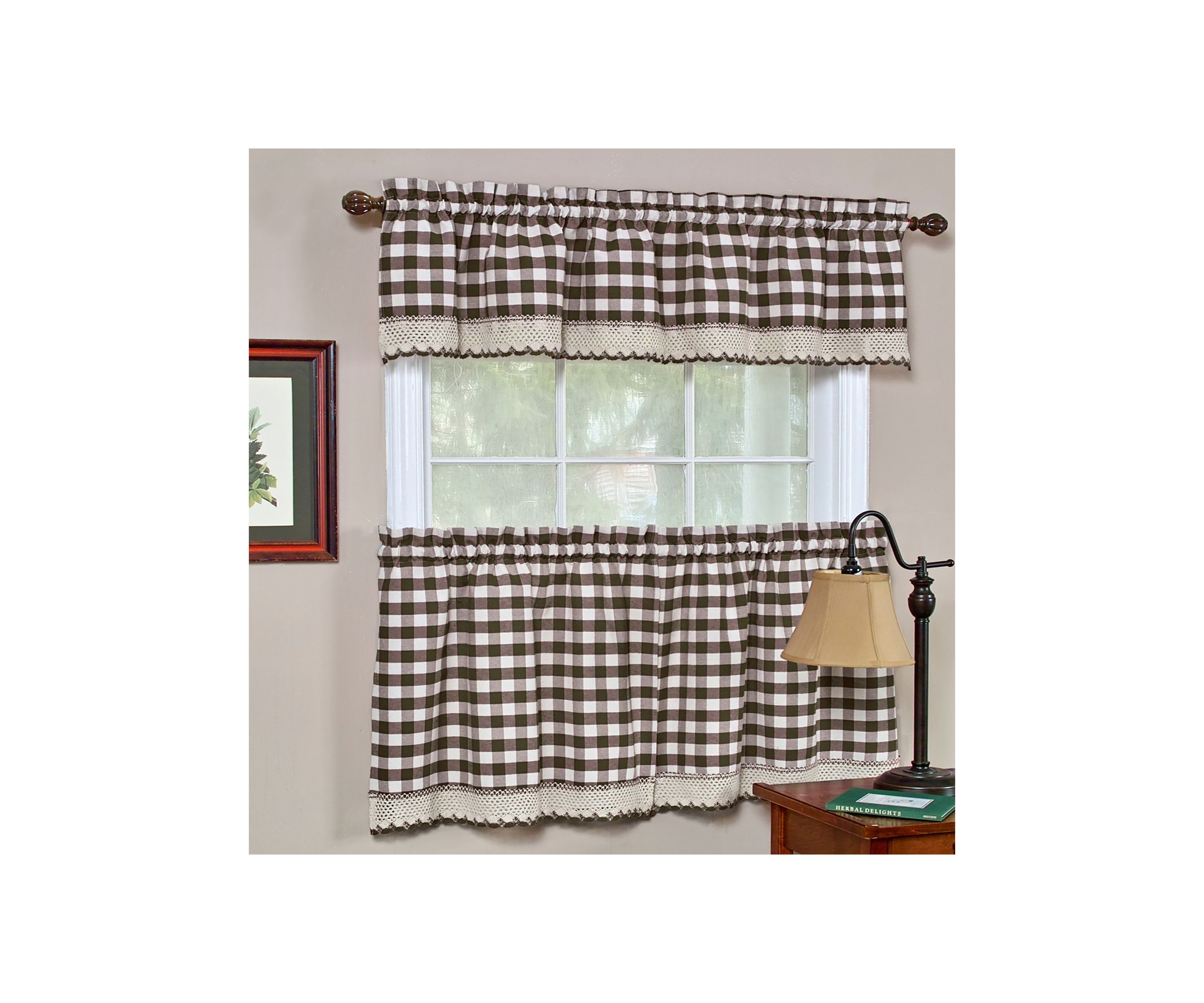 Buffalo Check Gingham Kitchen Window Curtains Tier & Valance Set