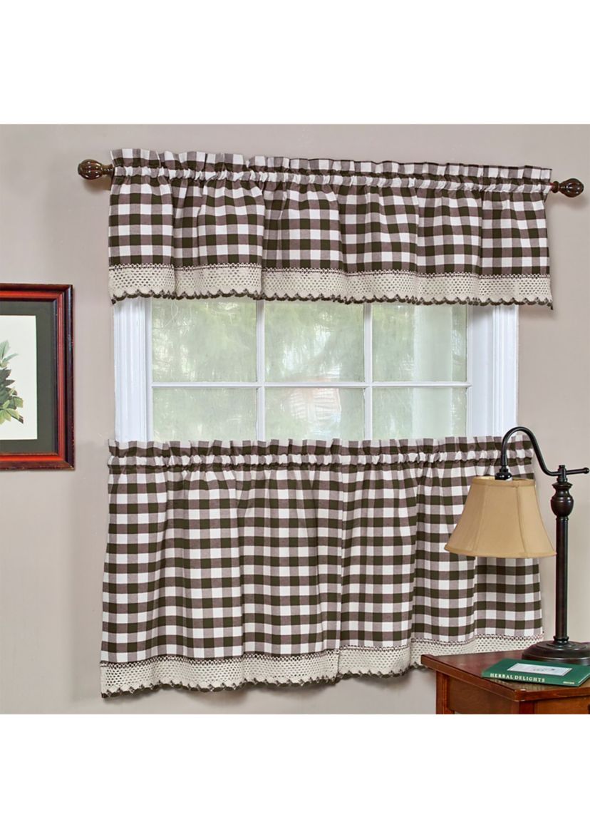 Buffalo Check Gingham Kitchen Window Curtains Tier & Valance Set