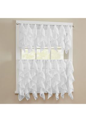 Sweet Home Collection Sheer Voile Vertical Ruffle Window Kitchen Curtain Tiers & Valance Set