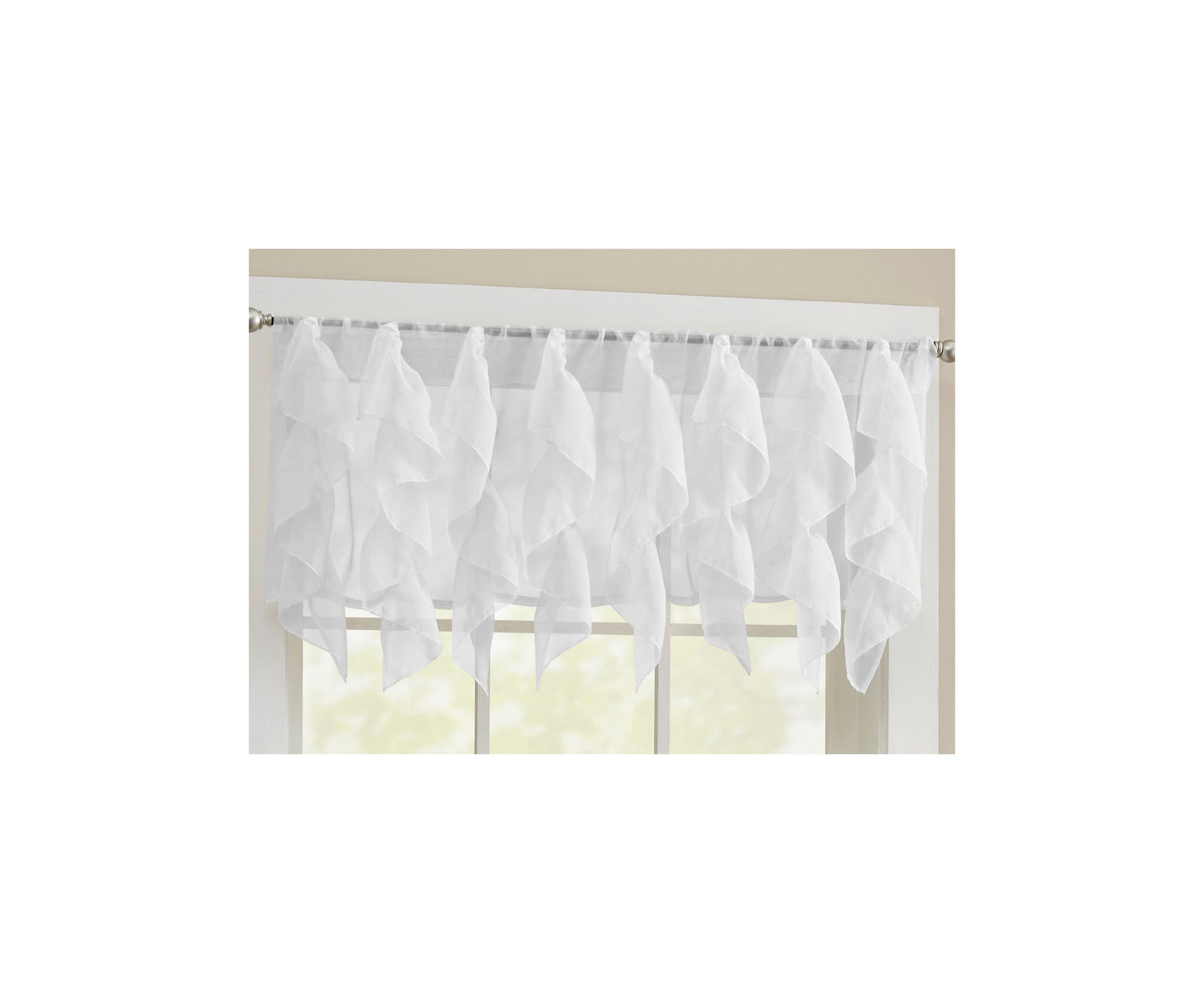 Sheer Voile Vertical Ruffle Window Kitchen Curtain Tiers & Valance Set