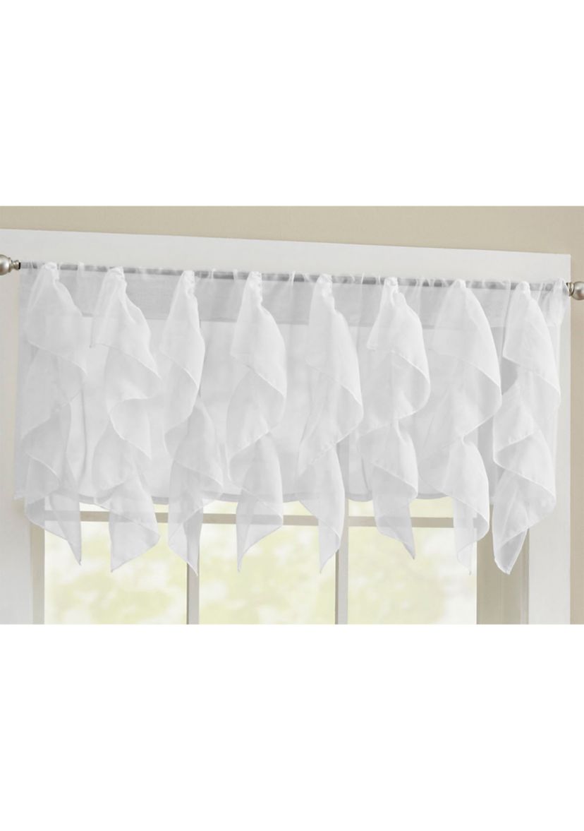 Sheer Voile Vertical Ruffle Window Kitchen Curtain Tiers & Valance Set