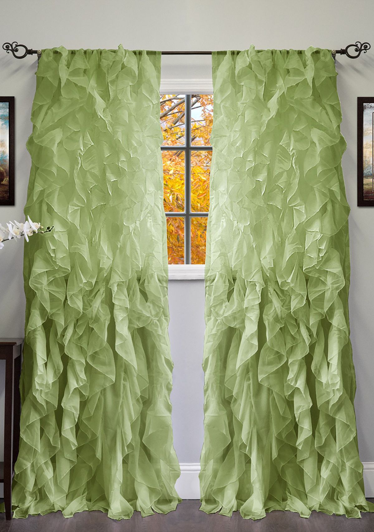Chic Sheer Voile Vertical Ruffled Window Curtain Panel