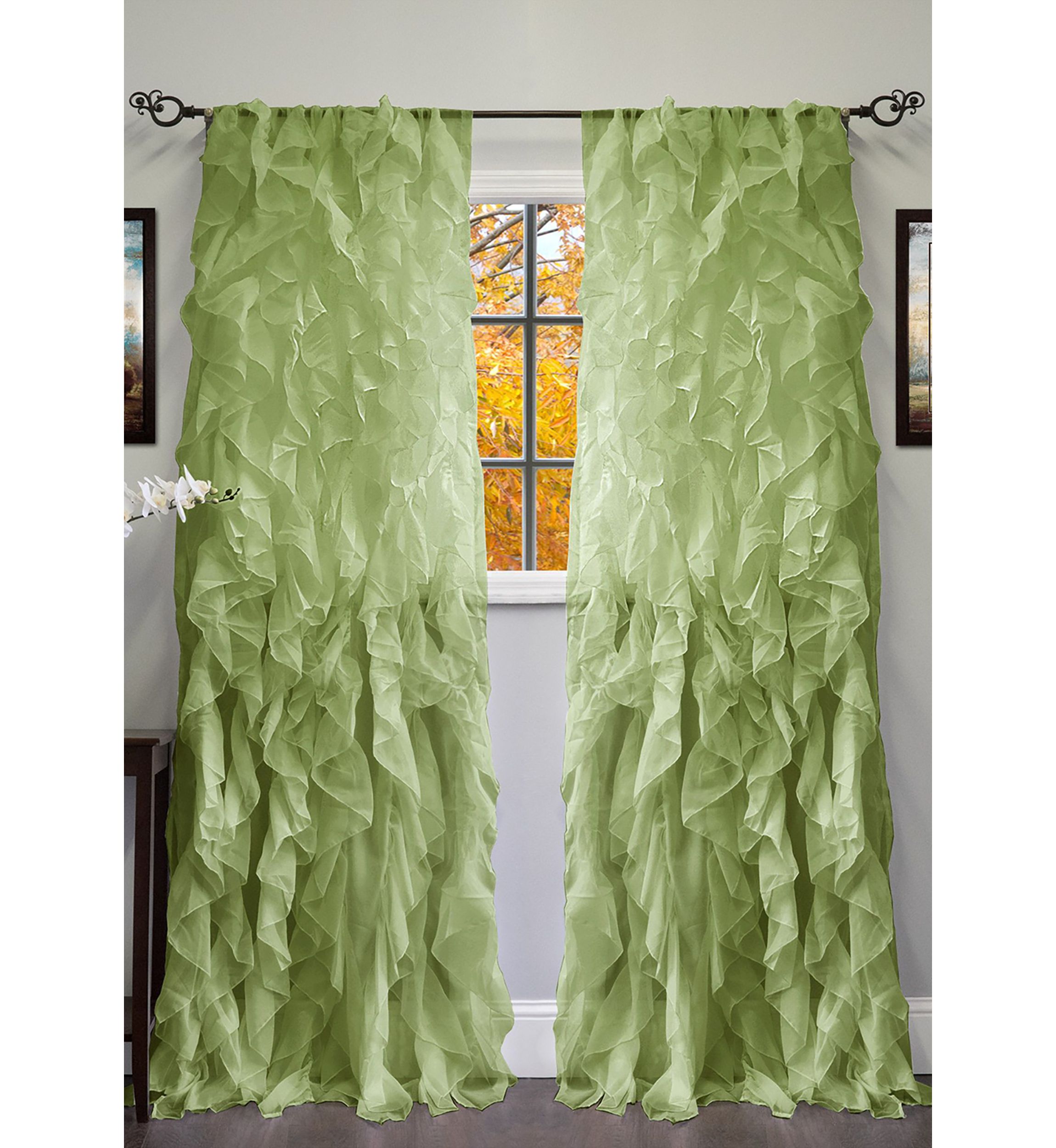 Chic Sheer Voile Vertical Ruffled Window Curtain Panel