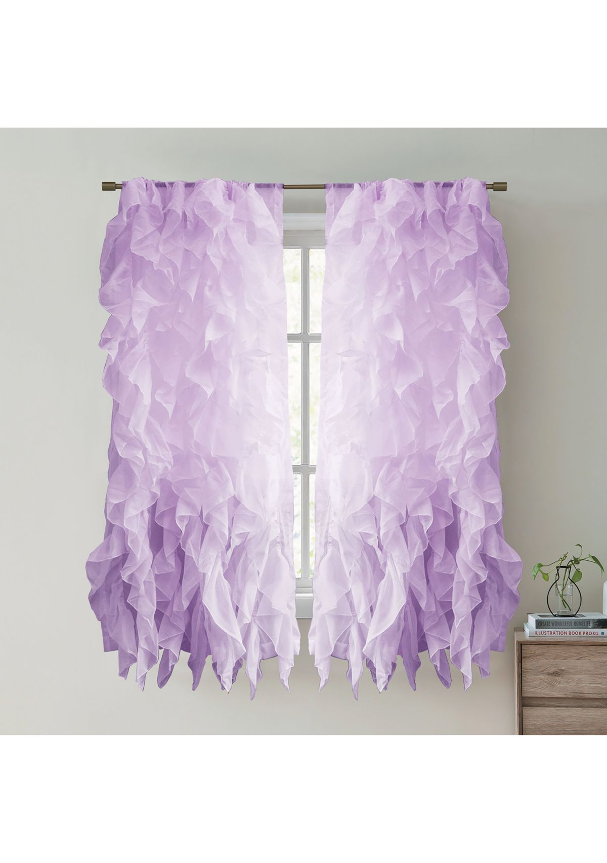 Chic Sheer Voile Vertical Ruffled Window Curtain Panel