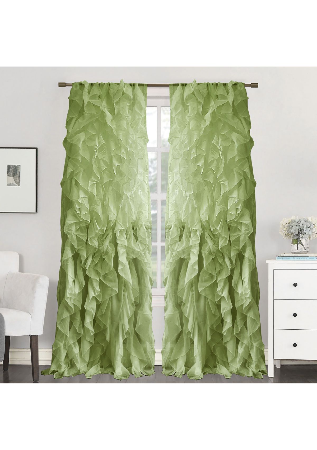 Chic Sheer Voile Vertical Ruffled Window Curtain Panel