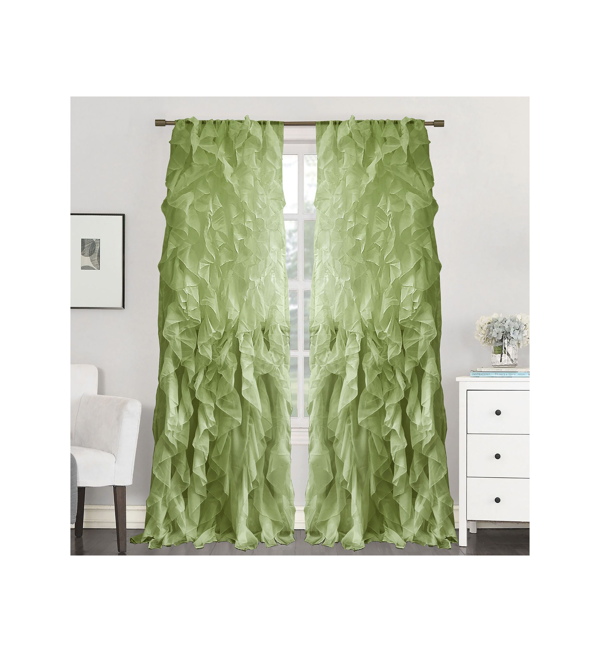 Chic Sheer Voile Vertical Ruffled Window Curtain Panel