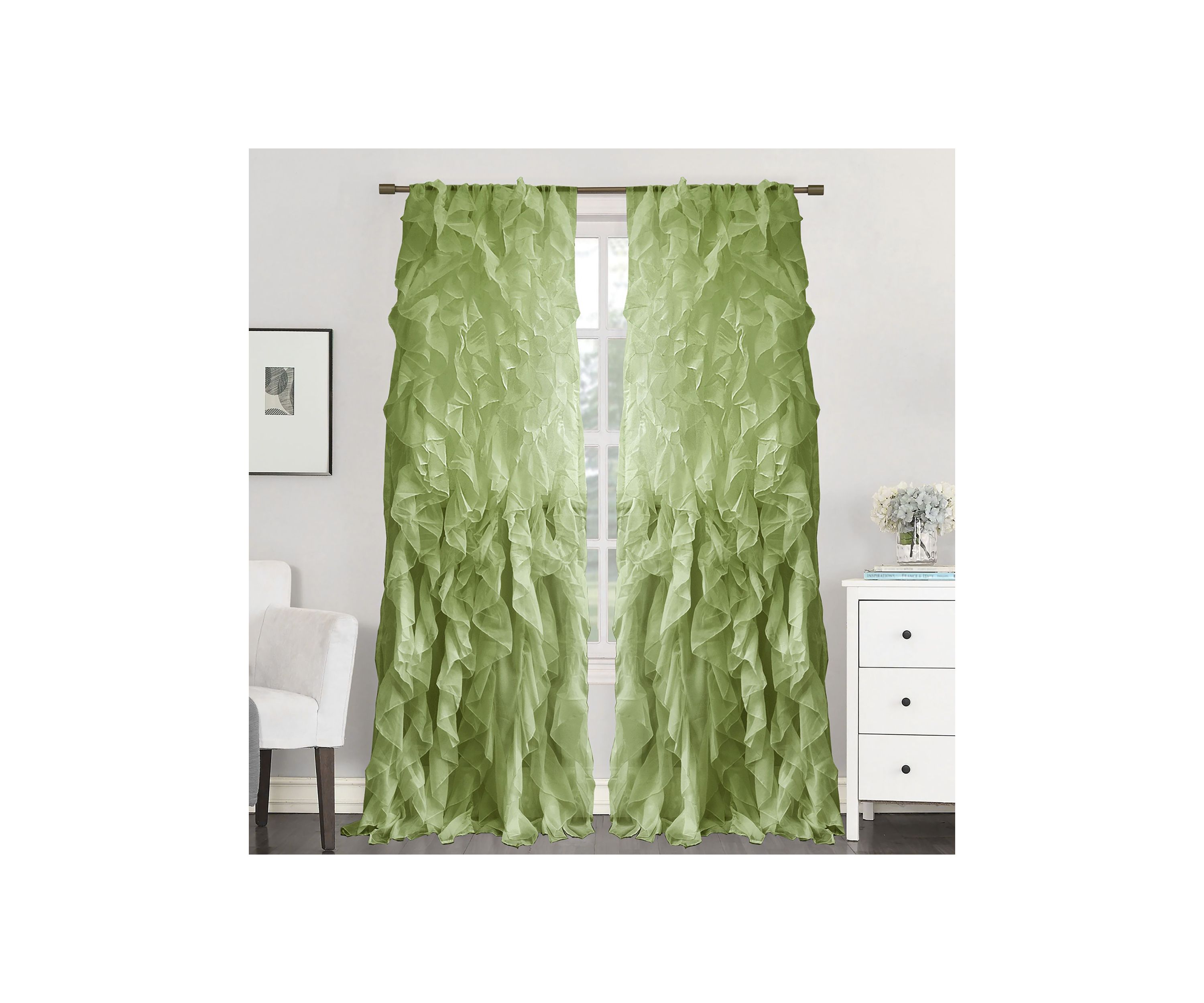 Chic Sheer Voile Vertical Ruffled Window Curtain Panel