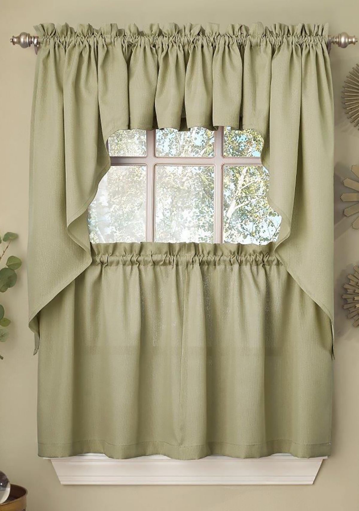 Opaque Ribcord Kitchen Curtains Swag Pair
