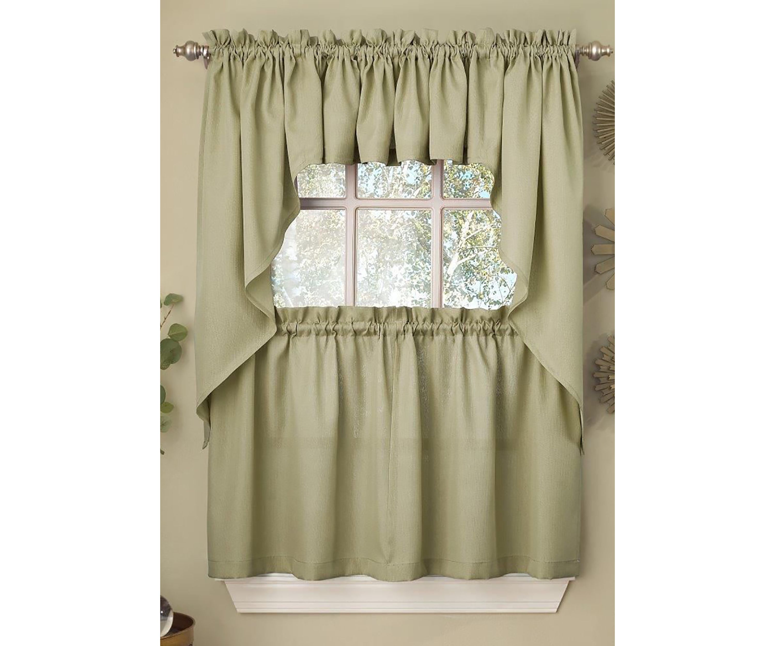 Opaque Ribcord Kitchen Curtains Swag Pair
