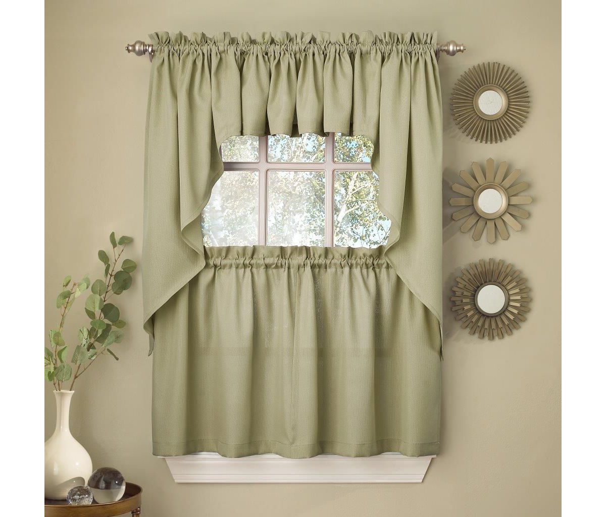Opaque Ribcord Kitchen Curtains Swag Pair