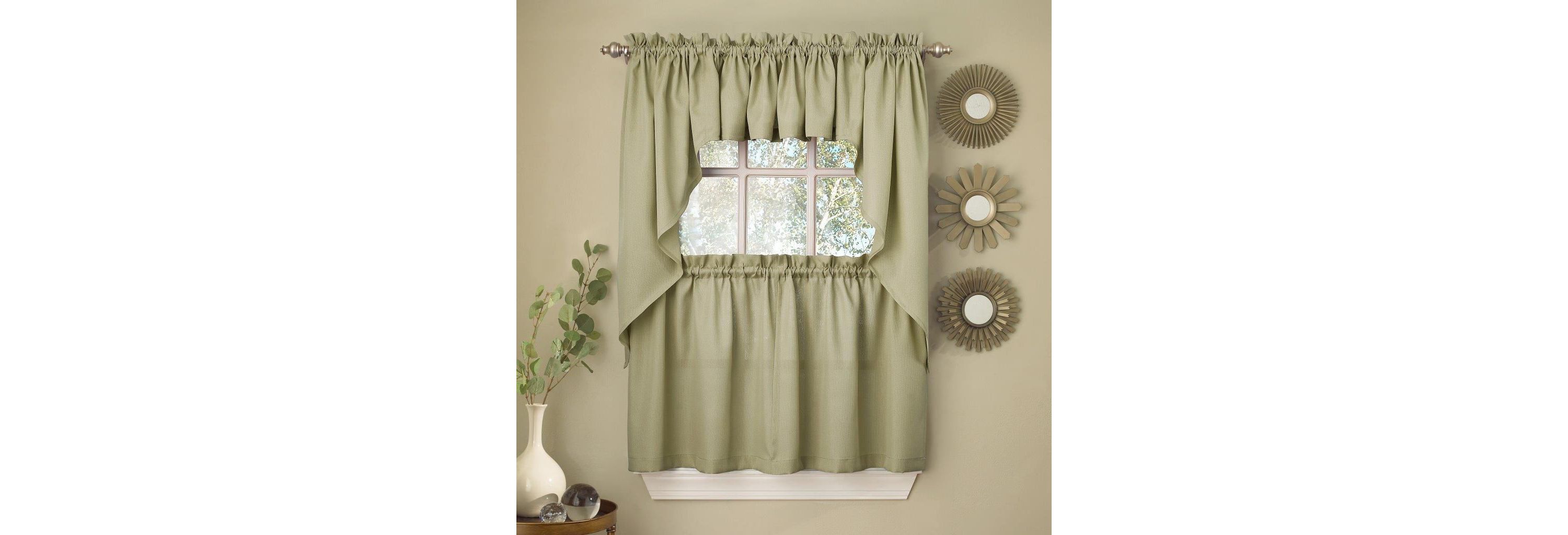 Opaque Ribcord Kitchen Curtains Swag Pair