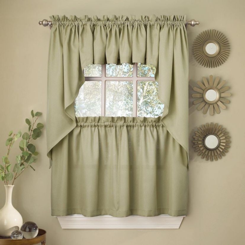 Opaque Ribcord Kitchen Curtains Swag Pair