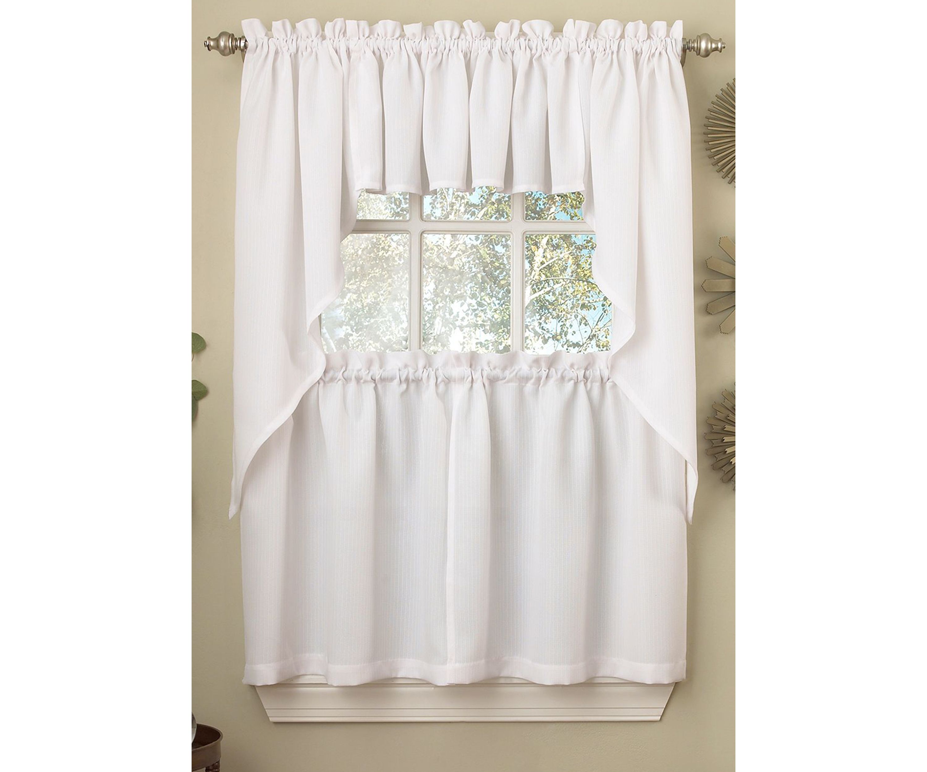 Opaque Solid Ribcord Kitchen Curtains Tiers, Valance & Swag Set
