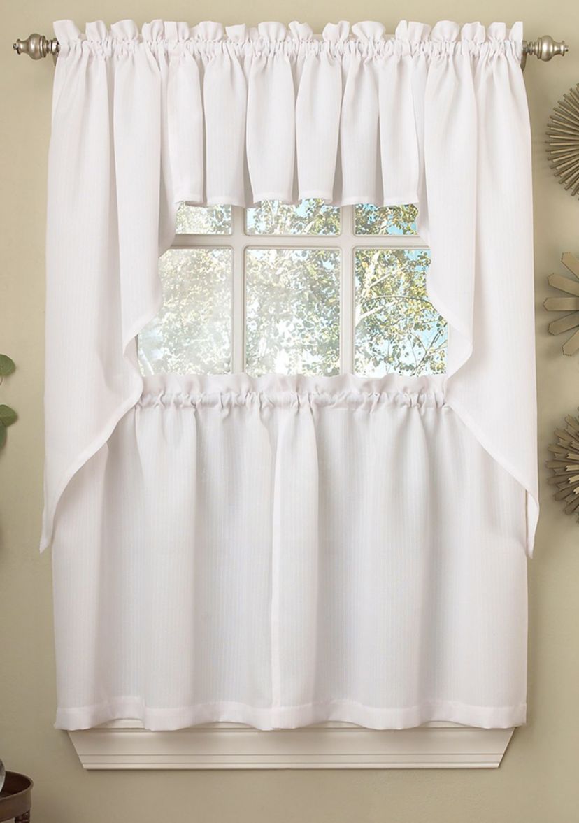 Opaque Solid Ribcord Kitchen Curtains Tiers, Valance & Swag Set