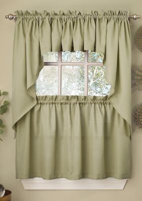 Sweet Home Collection Opaque Solid Ribcord Kitchen Curtains Tiers, Valance & Swag Set