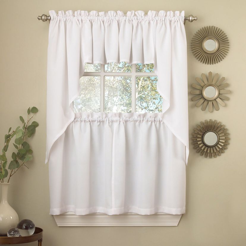 Opaque Solid Ribcord Kitchen Curtains Tiers, Valance & Swag Set
