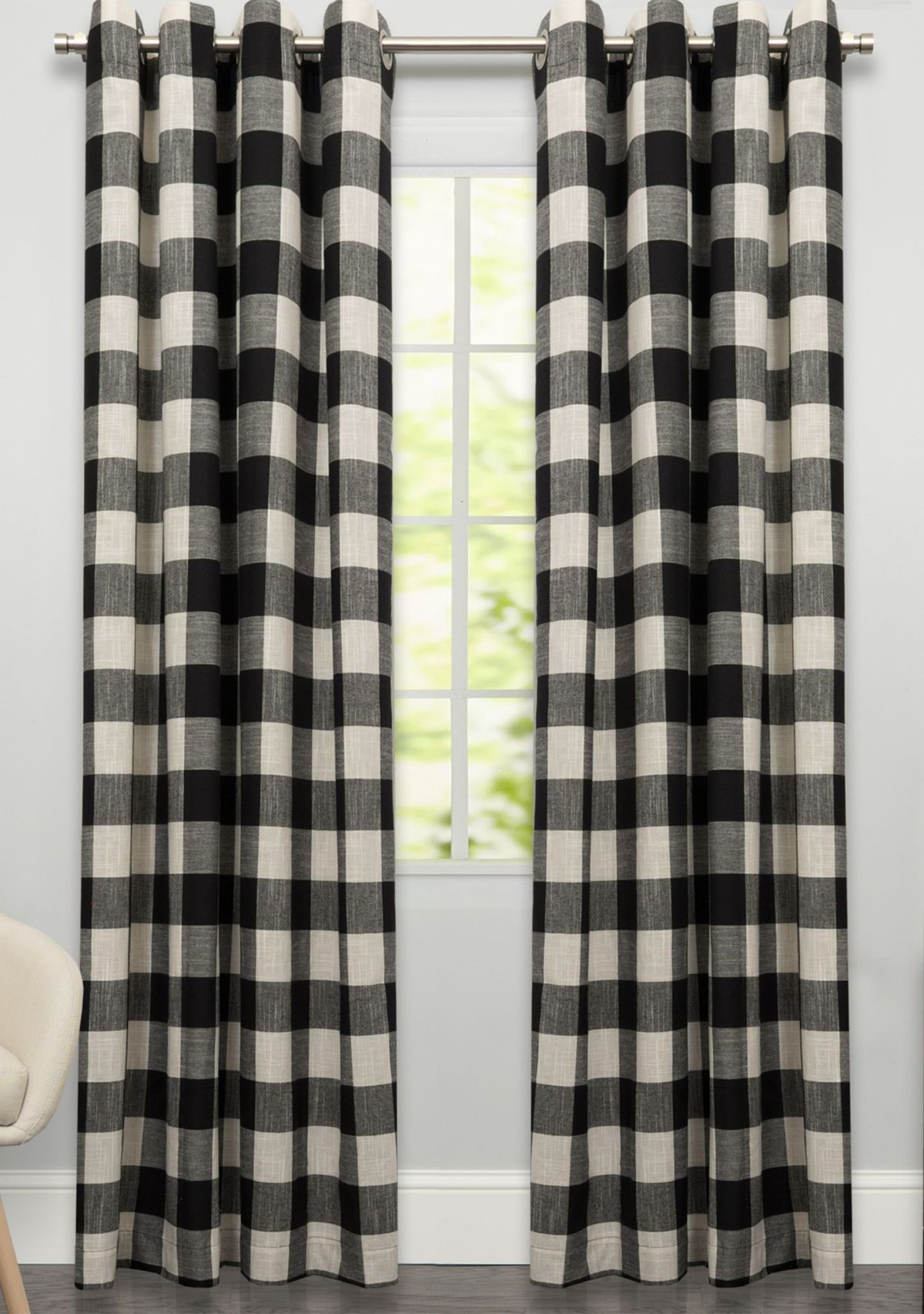 Courtyard Grommet Plaid Window Curtain Single Panel