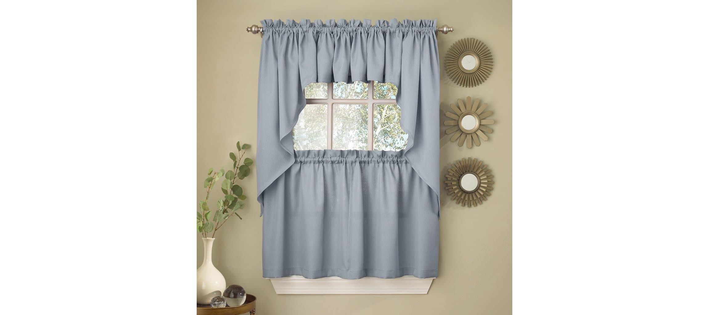 Opaque Ribcord Kitchen Curtains Tier Pair