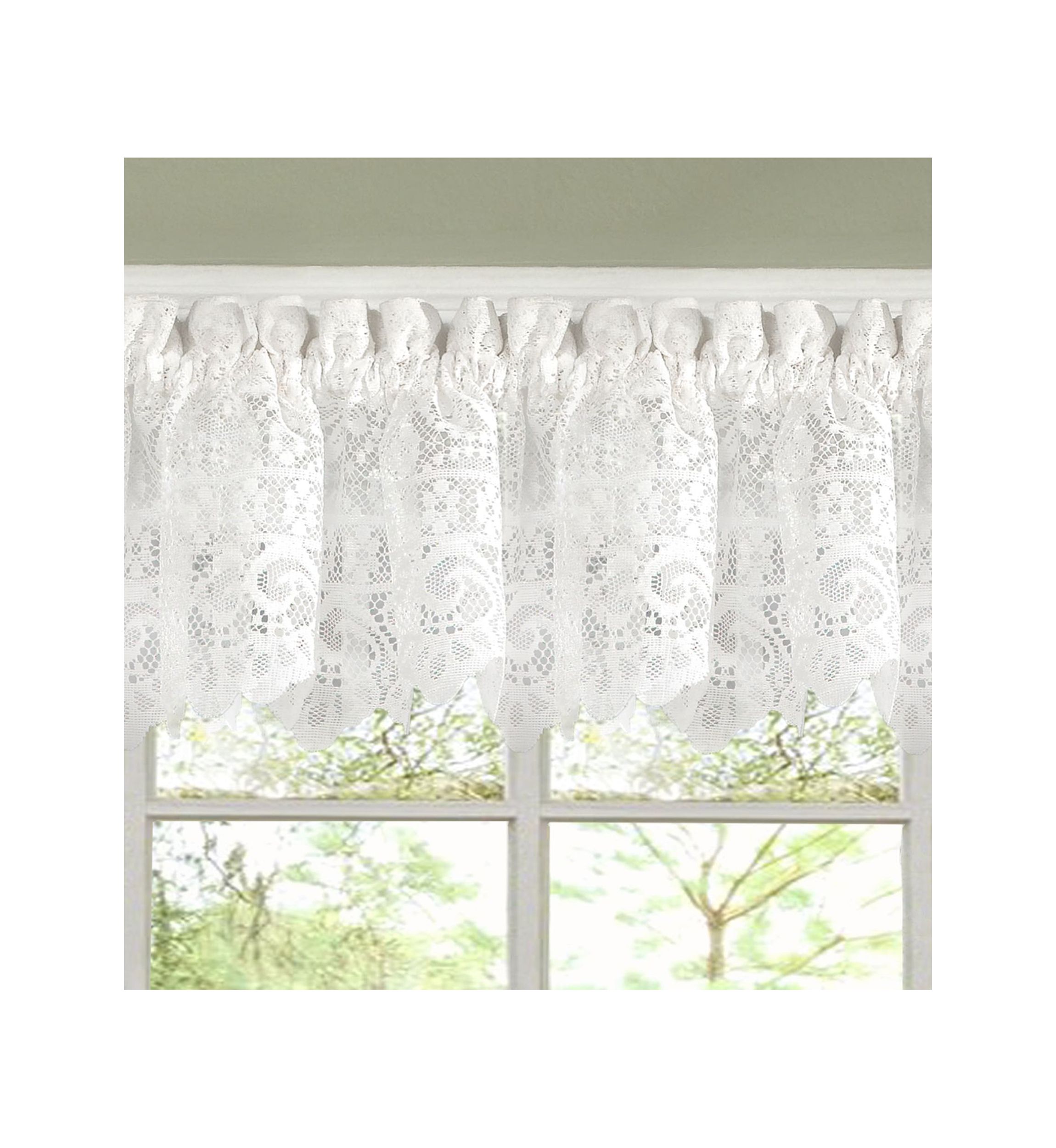Old World Style Floral Heavy Lace Kitchen Curtain Valance