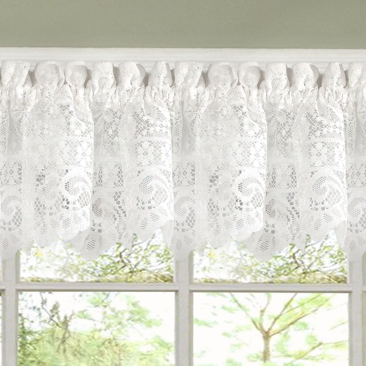 Old World Style Floral Heavy Lace Kitchen Curtain Valance