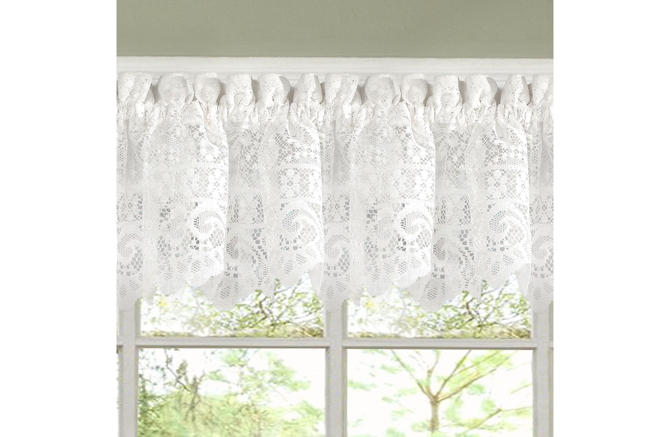 Old World Style Floral Heavy Lace Kitchen Curtain Valance