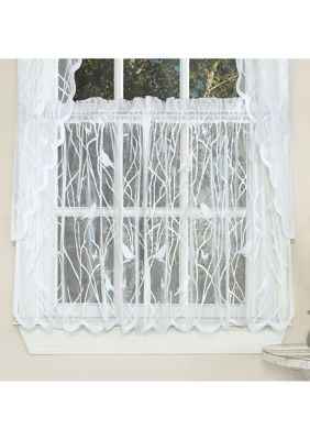 Sweet Home Collection Knit Lace Polyester SongBird Motif Kitchen Window Curtain Tier Pair