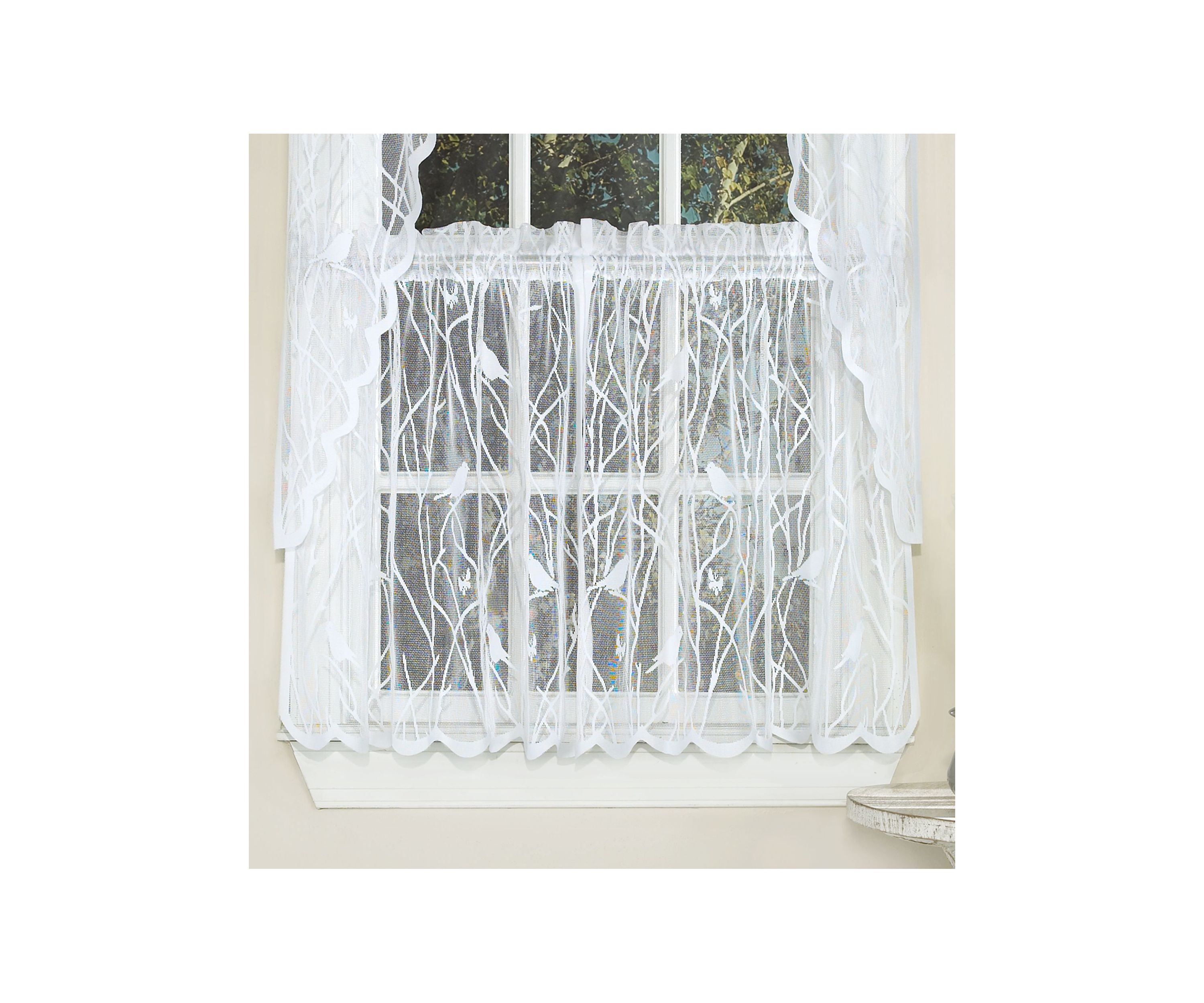 Knit Lace Polyester SongBird Motif Kitchen Window Curtain Tier Pair