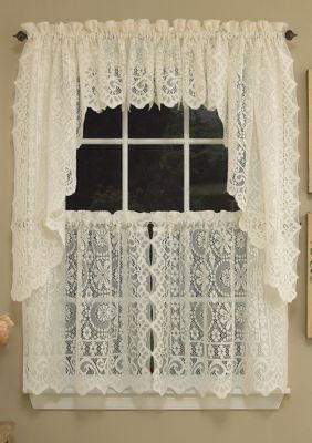 Sweet Home Collection Old World Style Floral Heavy Lace Kitchen Curtain Swag pair