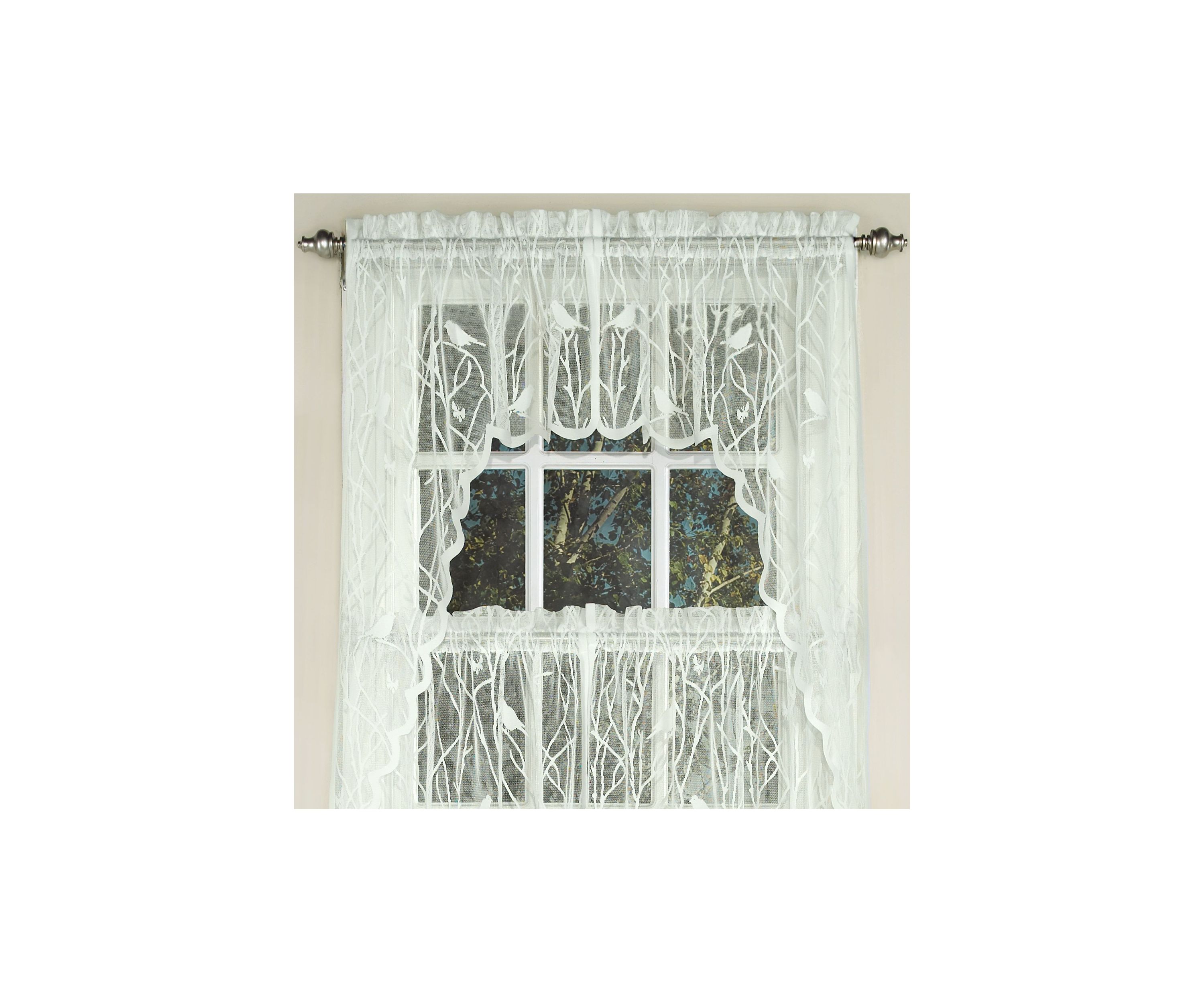 Knit Lace Polyester SongBird Motif Kitchen Window Curtain Swag Pair