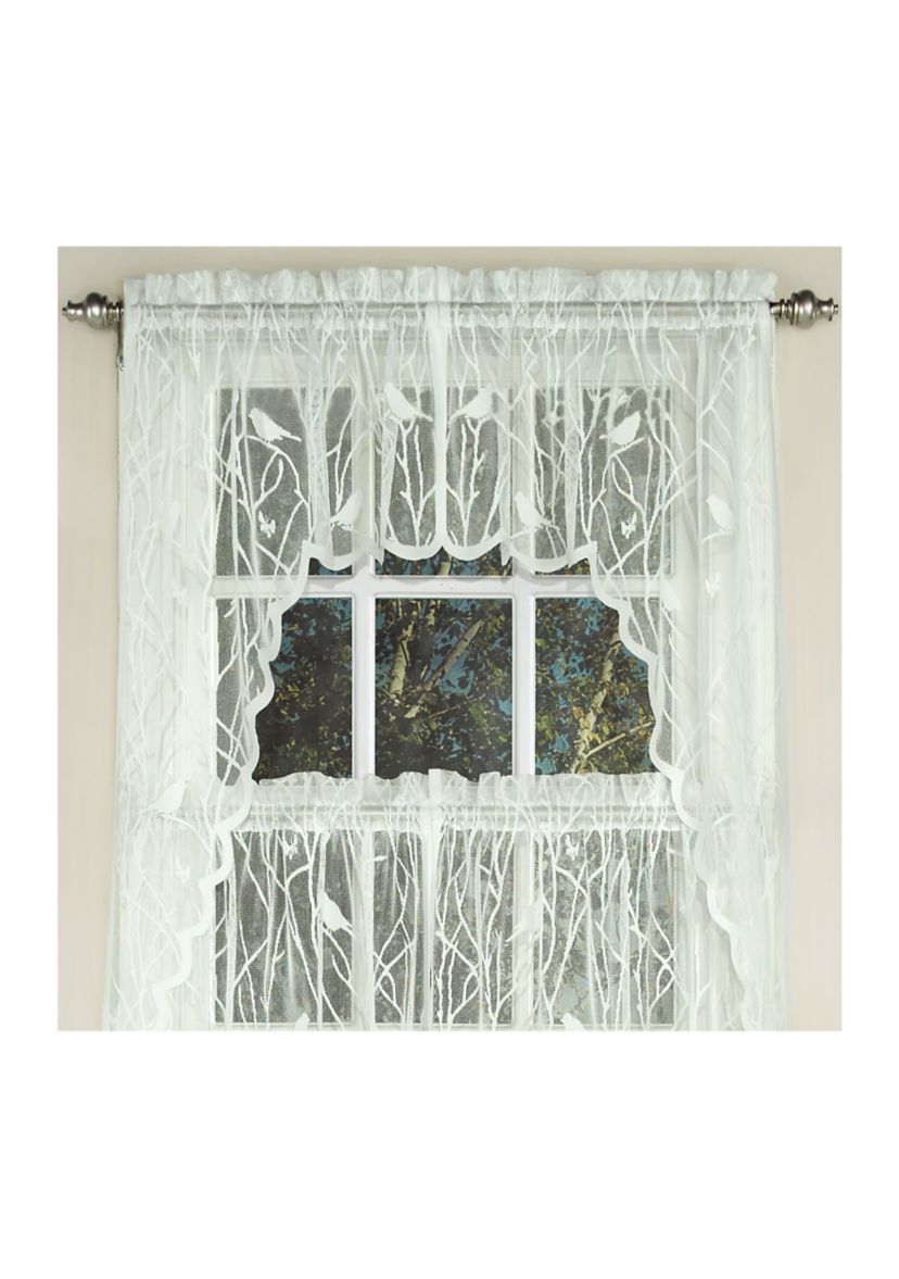 Knit Lace Polyester SongBird Motif Kitchen Window Curtain Swag Pair
