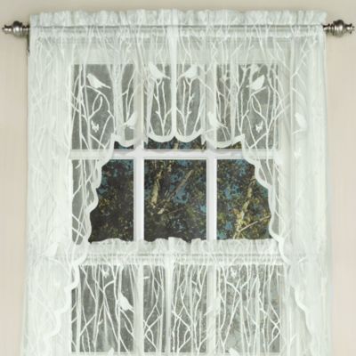 Knit Lace Polyester SongBird Motif Kitchen Window Curtain Swag Pair