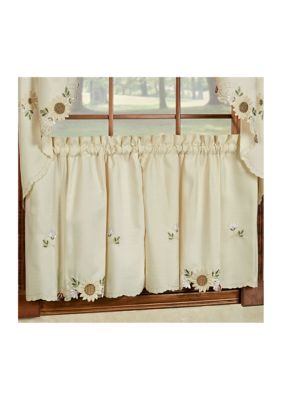 Sweet Home Collection Sunflower Embroidered Kitchen Curtains Tier Pair