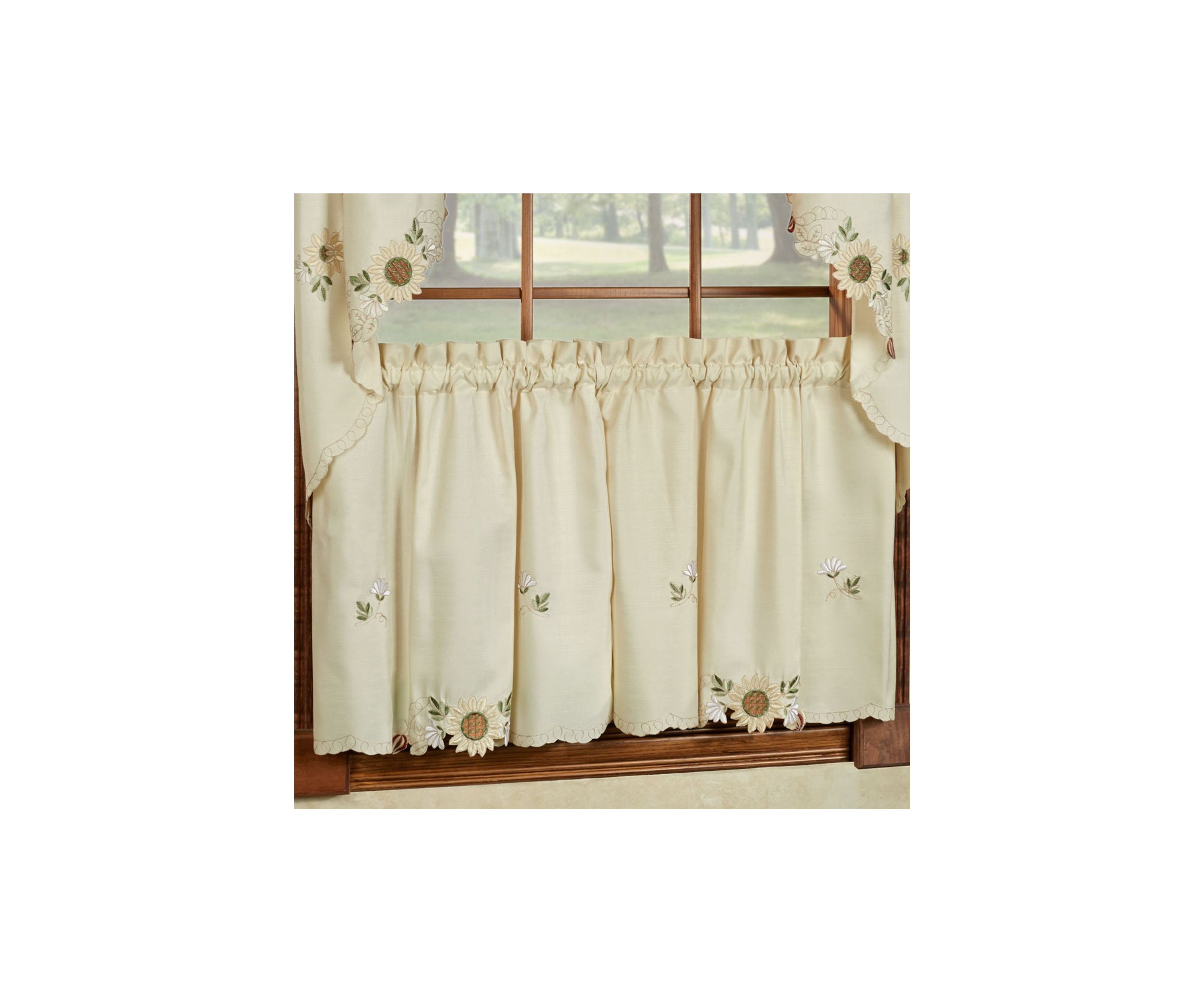 Sunflower Embroidered Kitchen Curtains Tier Pair
