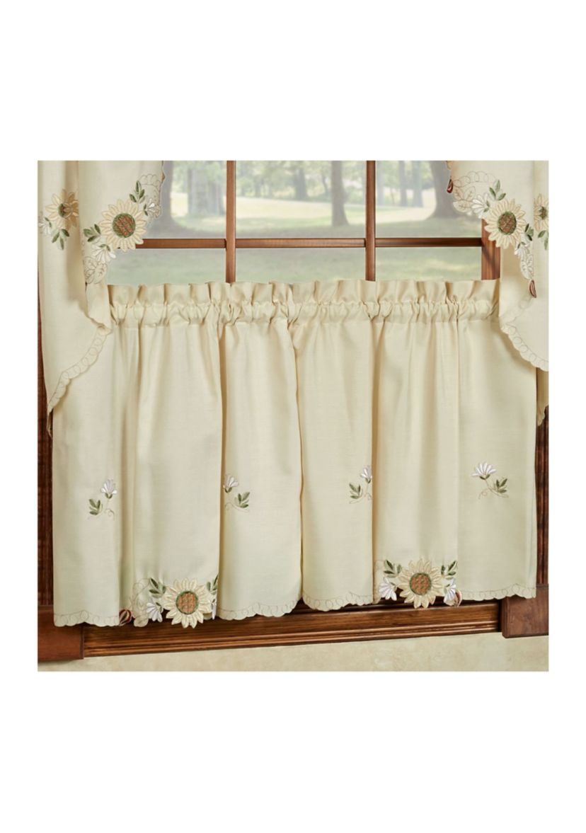 Sunflower Embroidered Kitchen Curtains Tier Pair