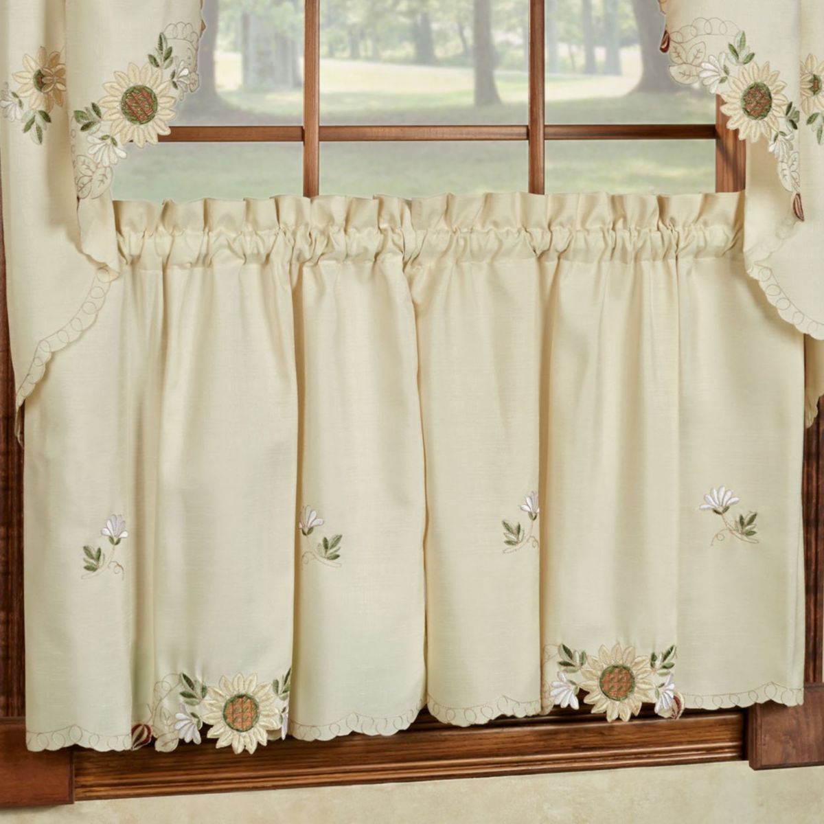 Sunflower Embroidered Kitchen Curtains Tier Pair