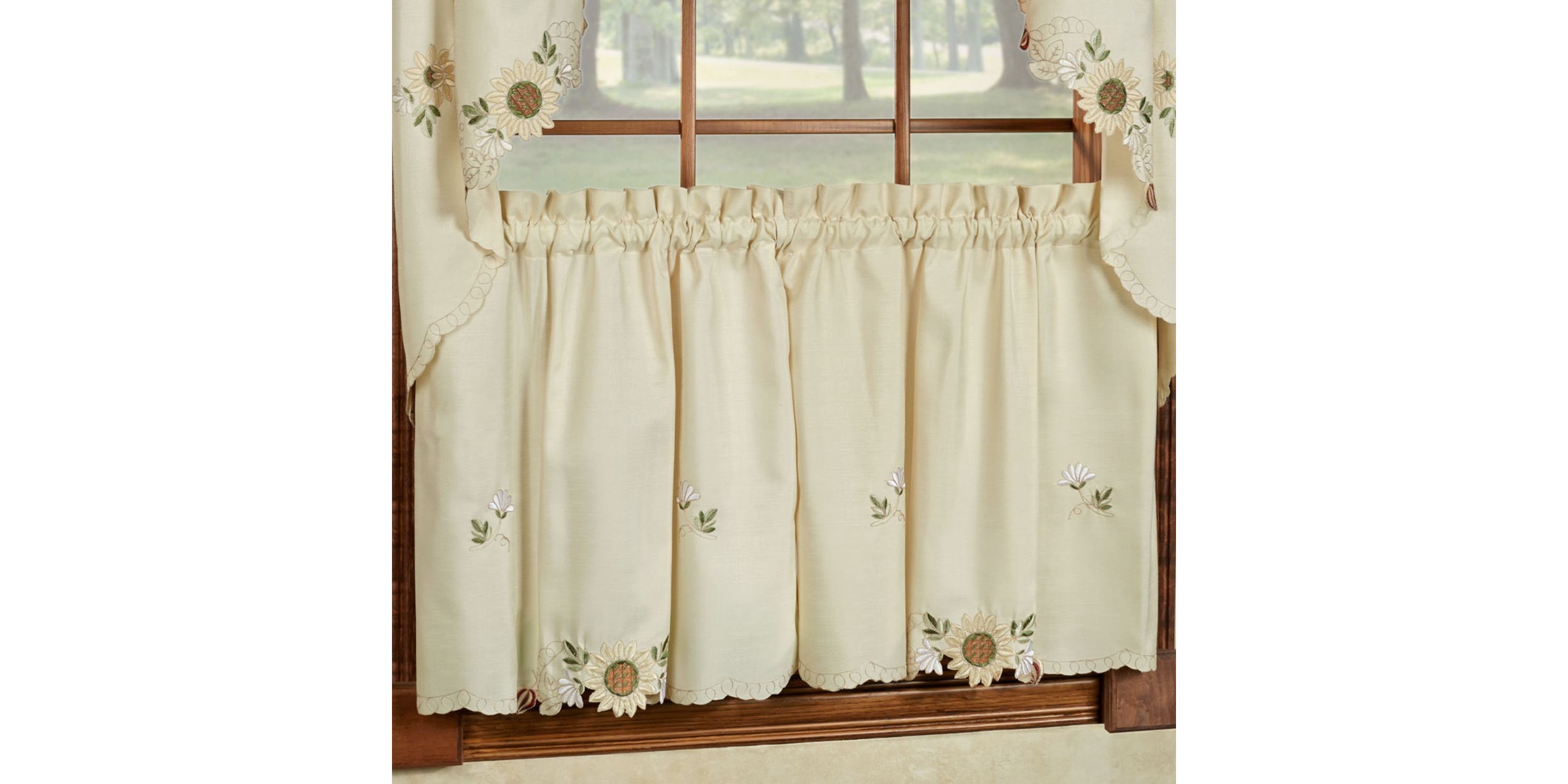 Sunflower Embroidered Kitchen Curtains Tier Pair