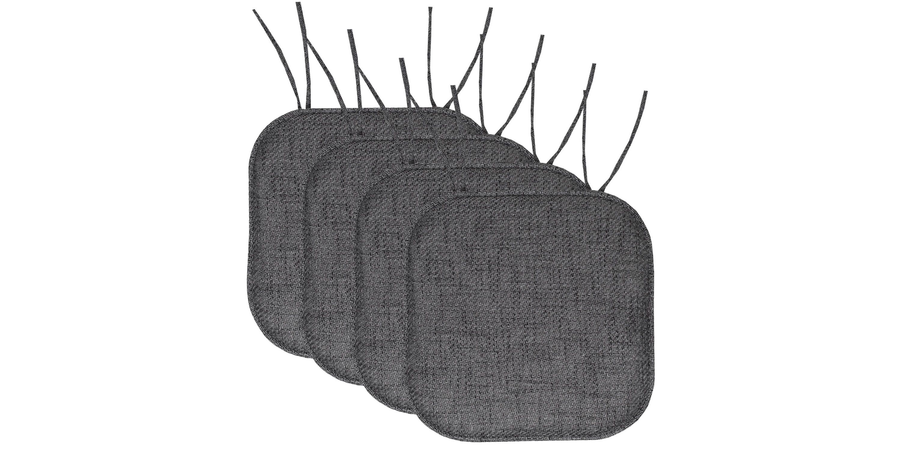 Herringbone Memory Foam Chair Pad With Ties Taupe 4 Pack