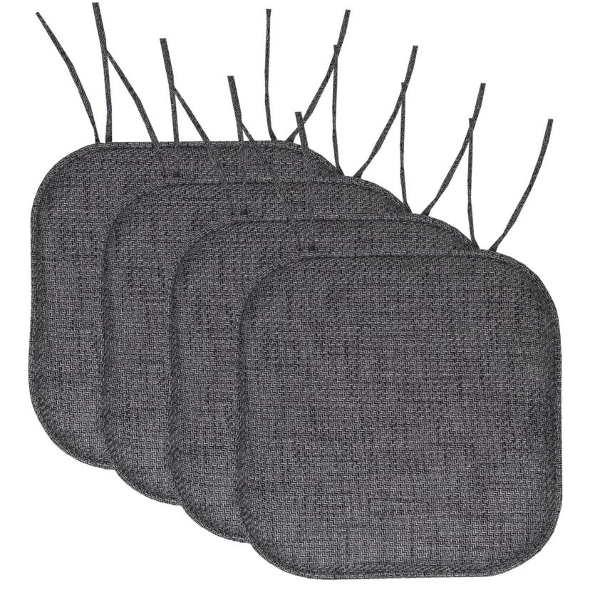 Herringbone Memory Foam Chair Pad With Ties Taupe 4 Pack