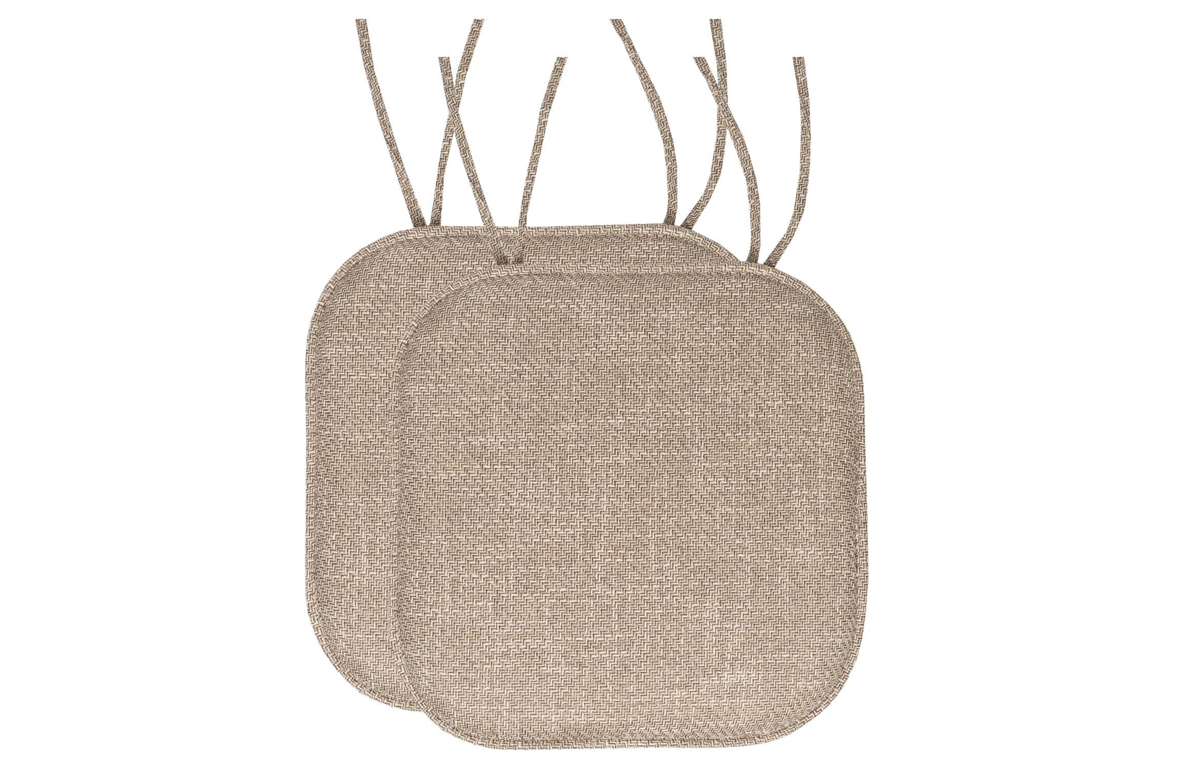 Herringbone Memory Foam Chair Pad With Ties Taupe 2 Pack