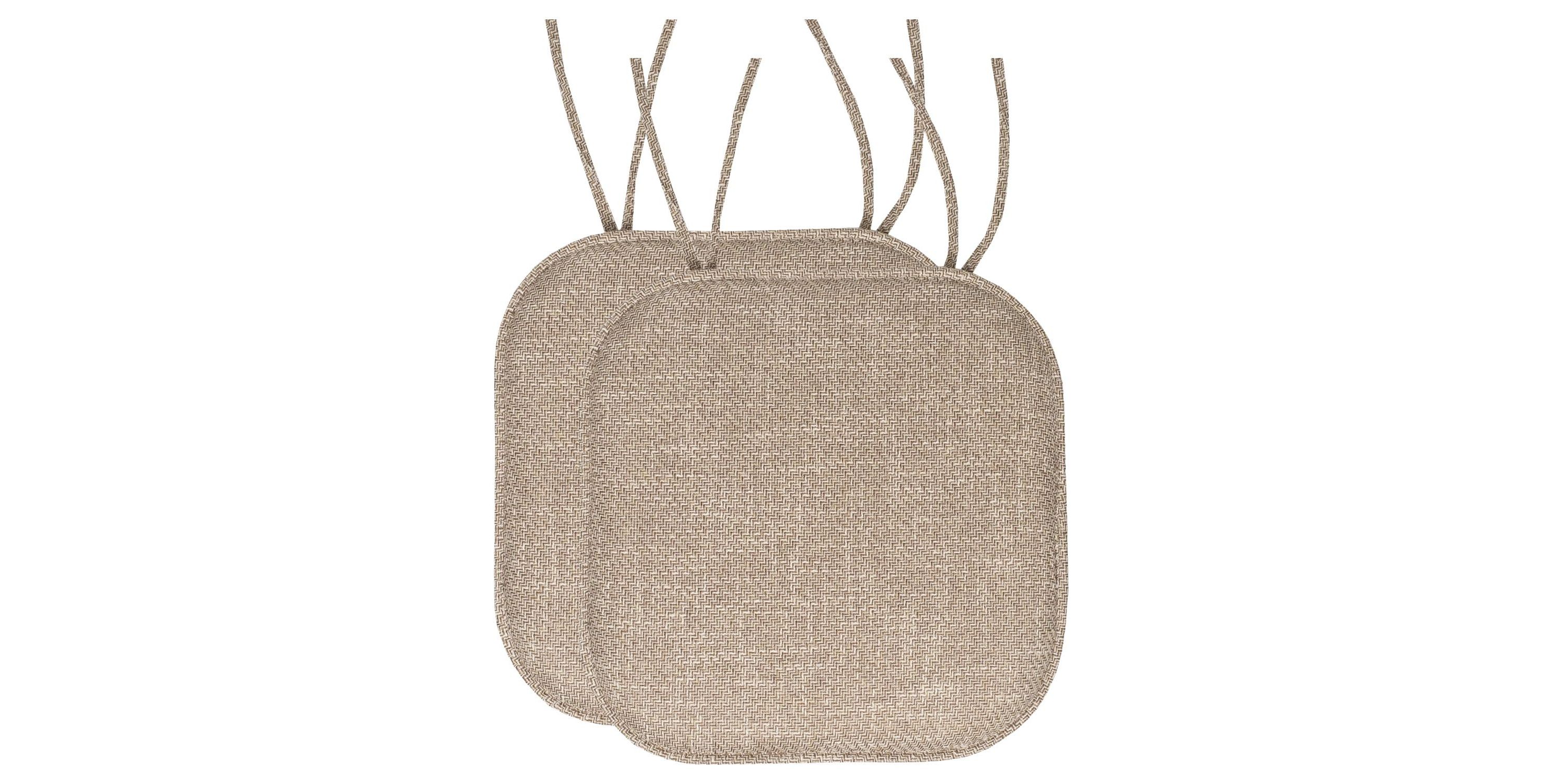 Herringbone Memory Foam Chair Pad With Ties Taupe 2 Pack