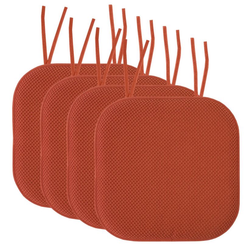 Memory Foam Honeycomb Non-Slip Back Chair Cushion Pad with Ties 4 Pack