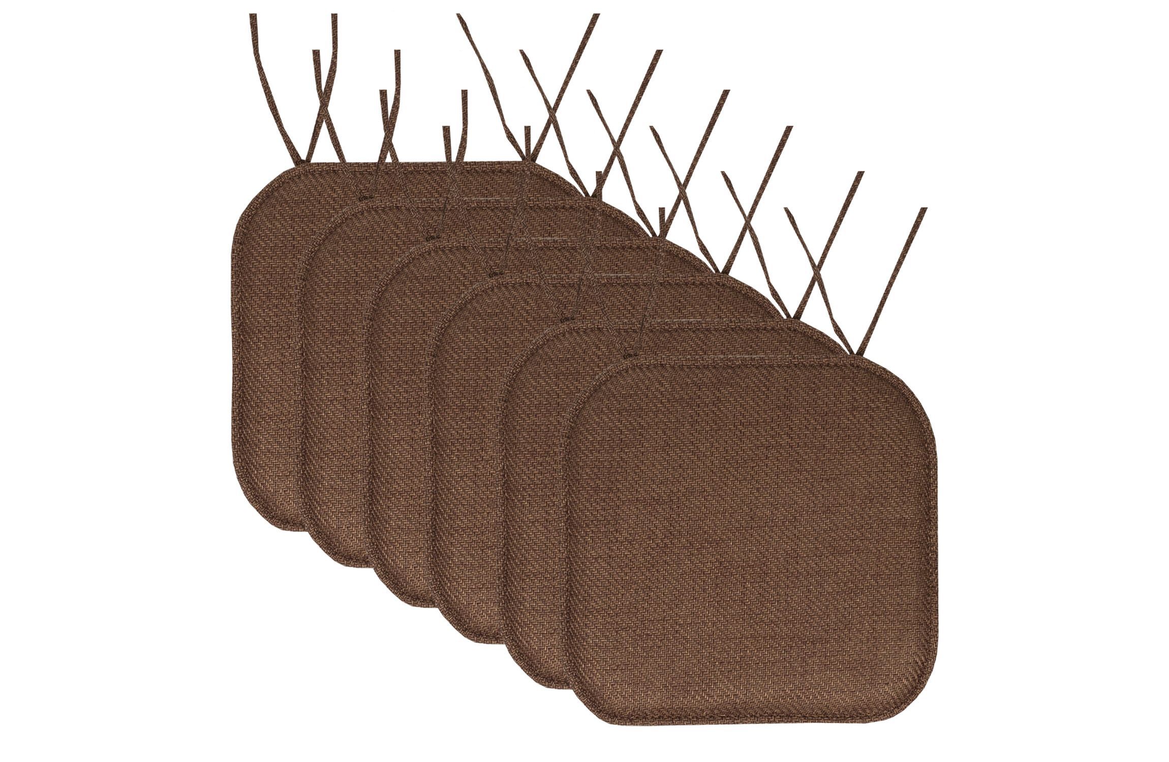 Herringbone Memory Foam Chair Pad With Ties Taupe 6 Pack