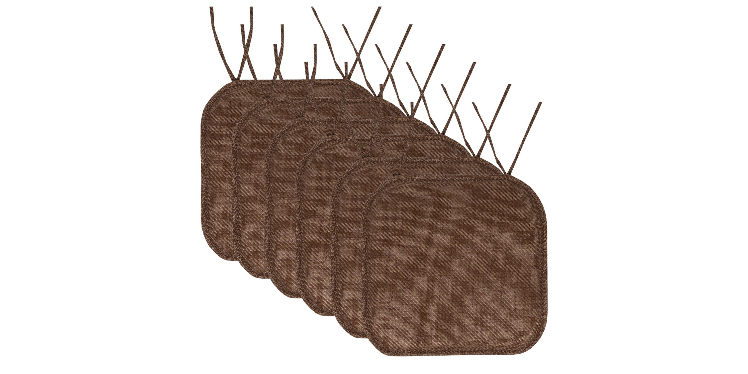 Herringbone Memory Foam Chair Pad With Ties Taupe 6 Pack