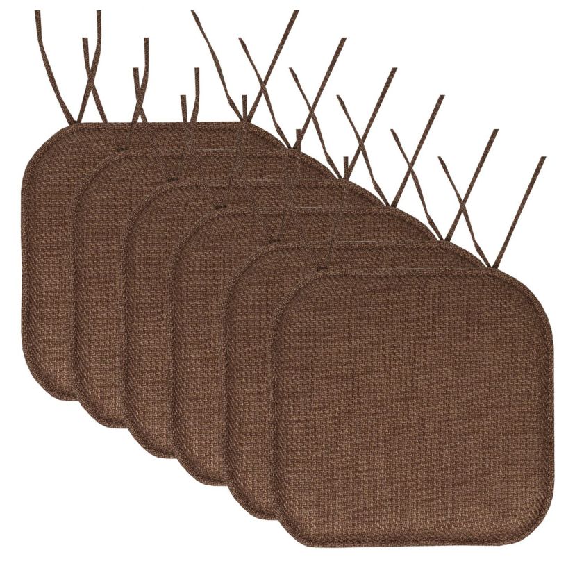 Herringbone Memory Foam Chair Pad With Ties Taupe 6 Pack