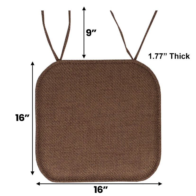 Herringbone Memory Foam Chair Pad With Ties Taupe 6 Pack