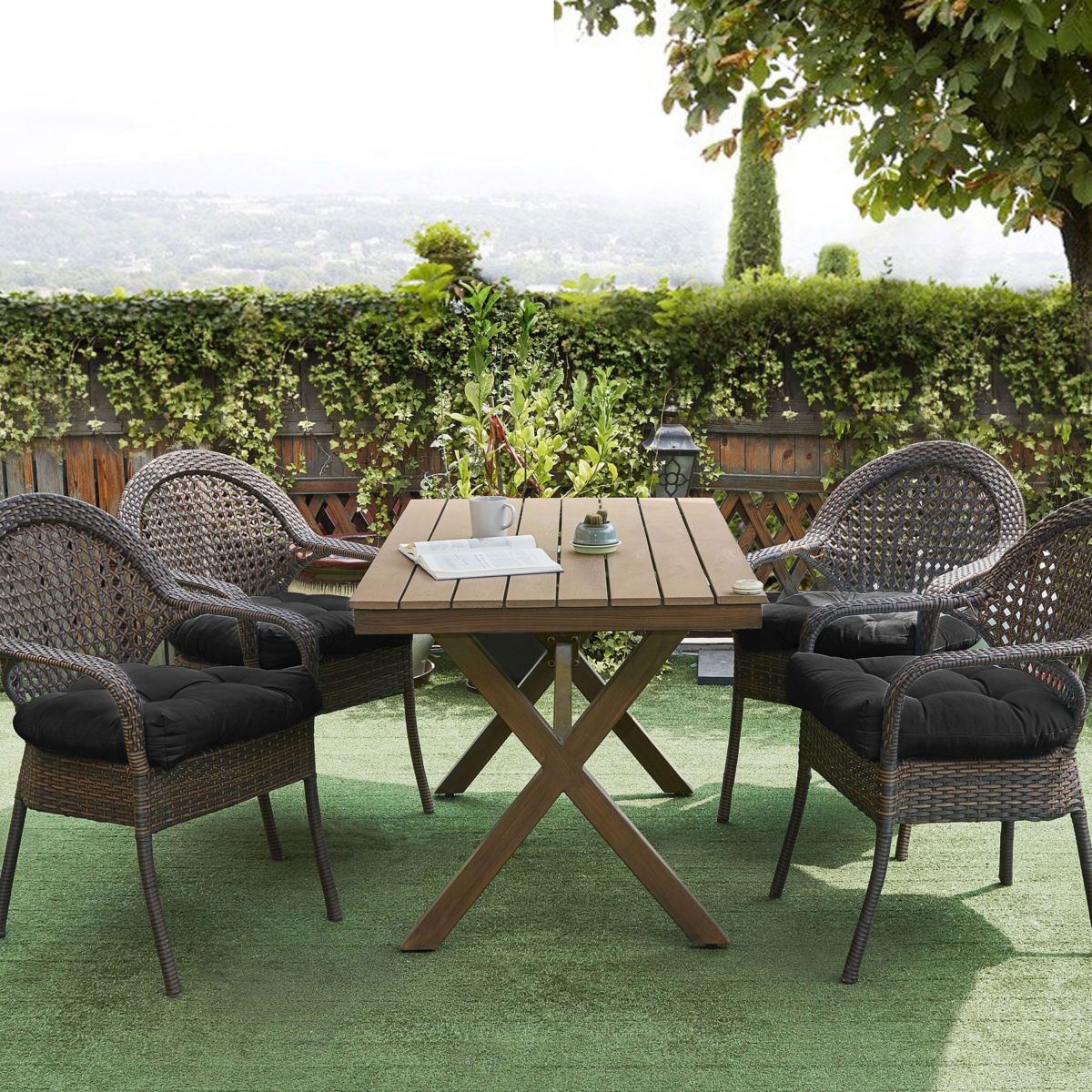 Indoor-Outdoor Reversible Patio Seat Cushion Pad 2 Pack