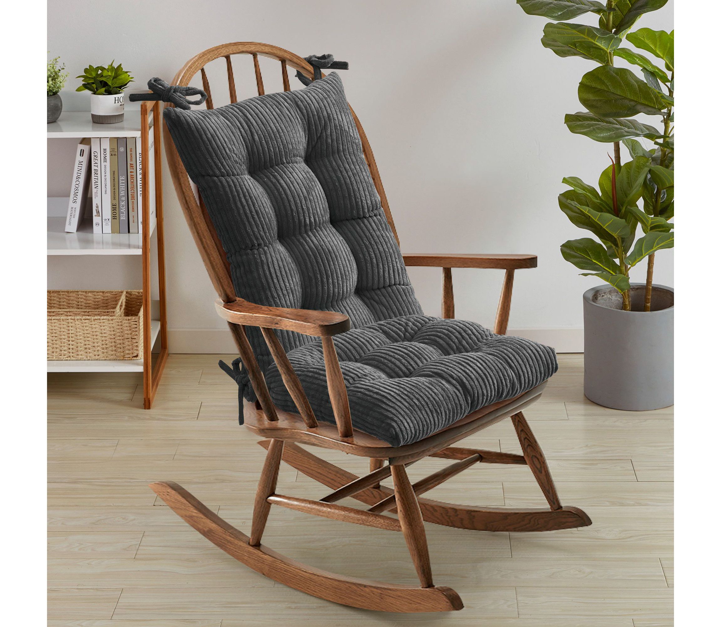 Velvet Ribbed Non Slip Rocking Chair Cushion 2 Piece Set