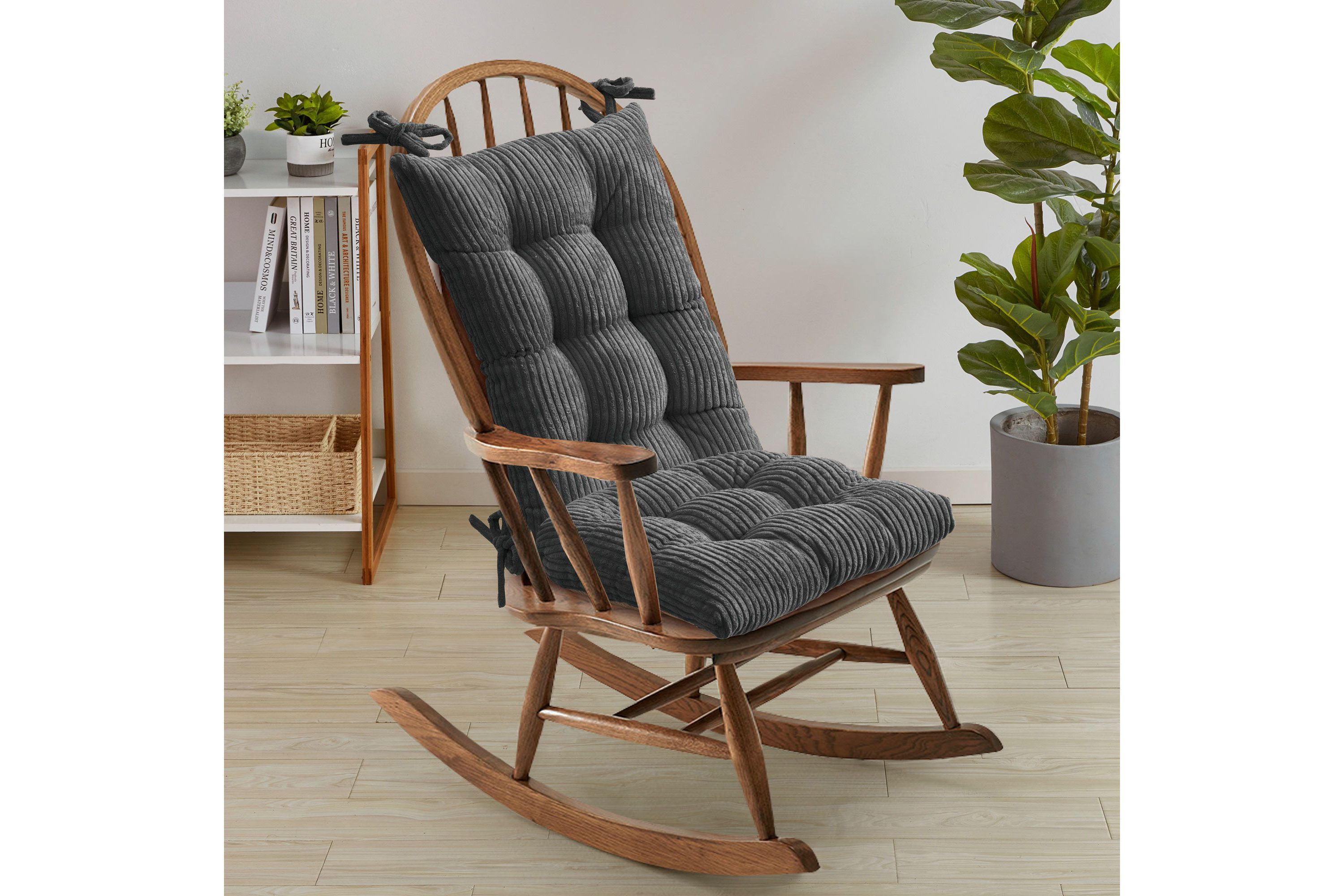 Velvet Ribbed Non Slip Rocking Chair Cushion 2 Piece Set
